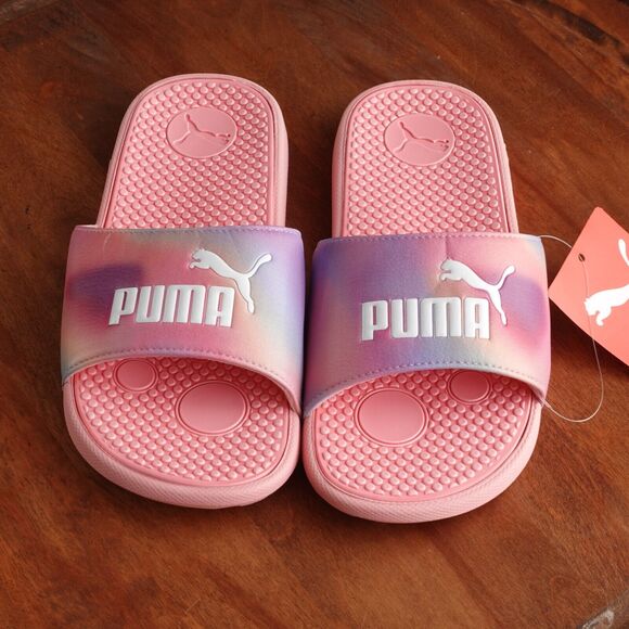 Puma Slides Girls SZ 5C Pink Cool Cat Prismatic Slip On Summer Beach Shoes NWT - Picture 2 of 11